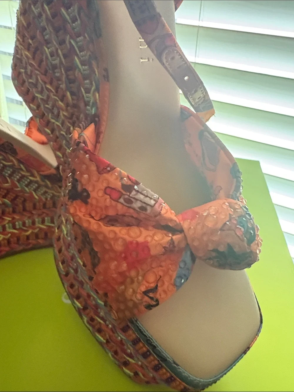 Gianni Bini Orange Multicolor Patterned Wedge Sandals